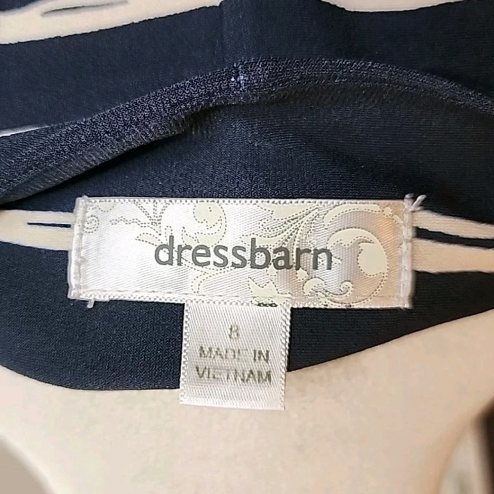832. Dress Barn Pullover Blue & Cream  Dress with Side Bow Size 8
